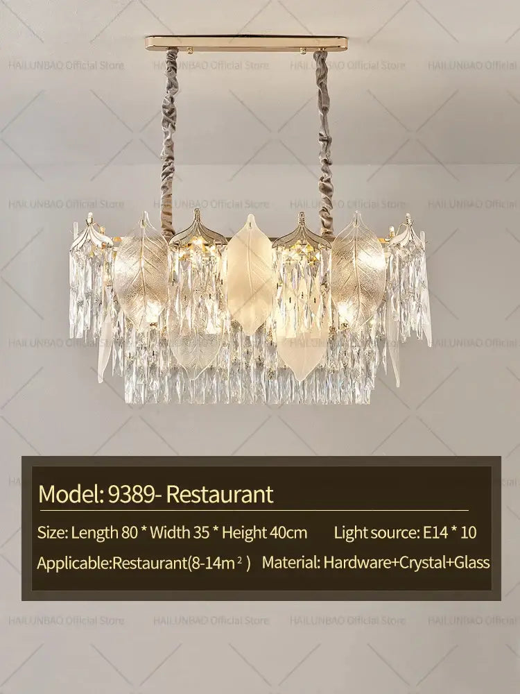 Postmodern gold crystal leaves chandelier for living room