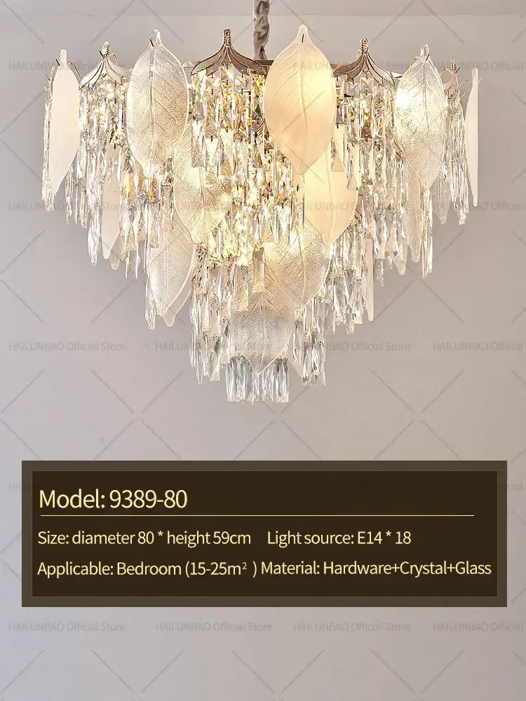 Postmodern gold crystal leaves chandelier for living room
