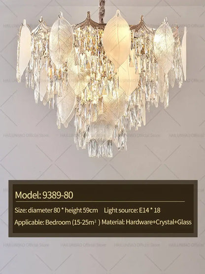 Postmodern gold crystal leaves chandelier for living room