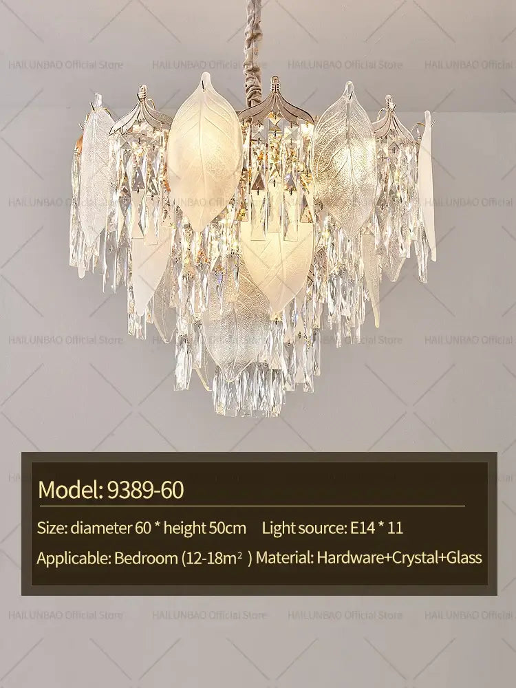Postmodern gold crystal leaves chandelier for living room