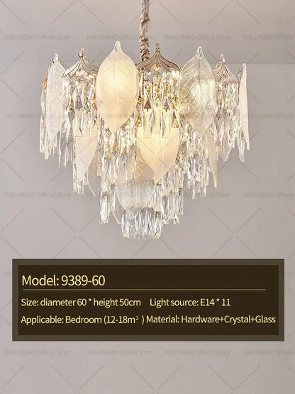 Postmodern gold crystal leaves chandelier for living room