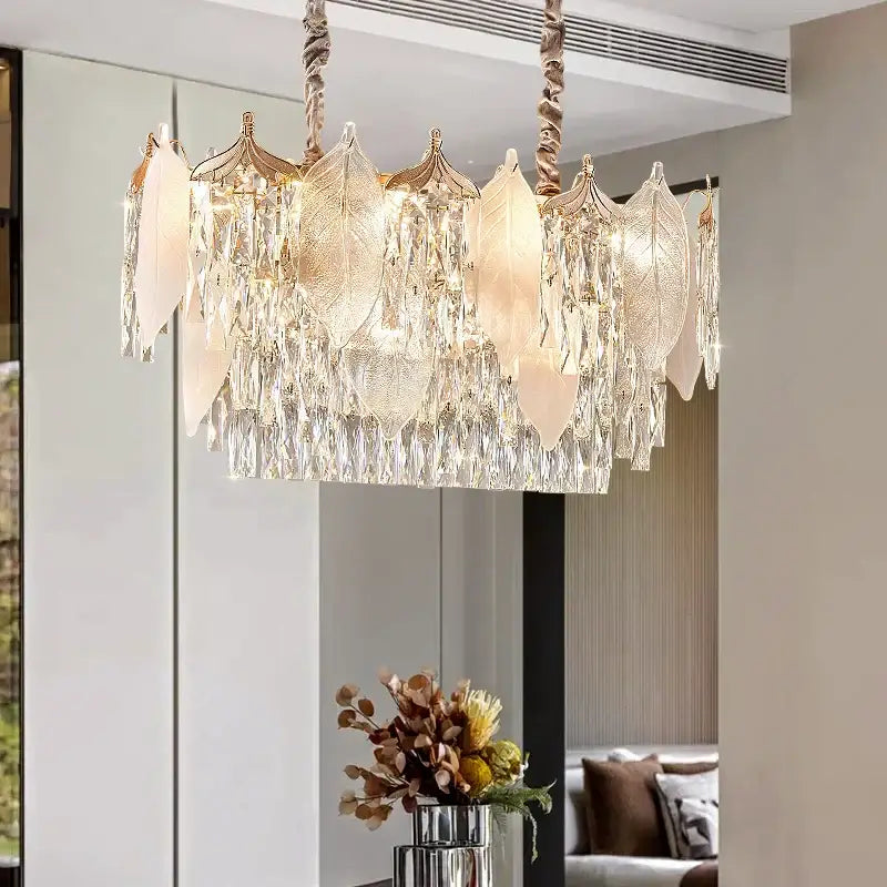 Postmodern gold crystal leaves chandelier for living room
