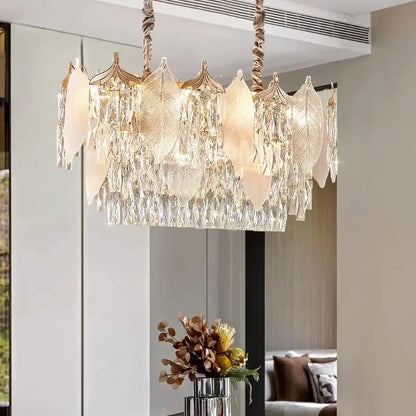 Postmodern gold crystal leaves chandelier for living room