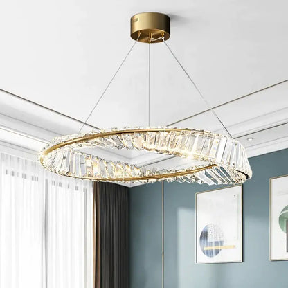 Postmodern gold crystal ring light for living room chandelier