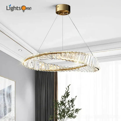 Postmodern gold crystal ring light for living room chandelier