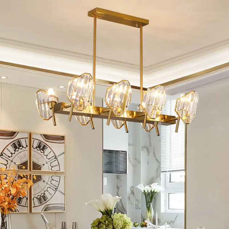 Postmodern gold crystal shield pendant light kitchen island chandelier
