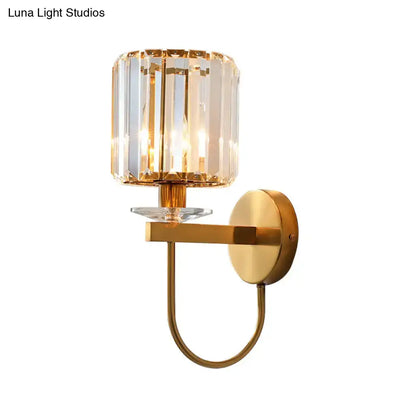 Postmodern gold crystal wall sconce curved arm bedroom light