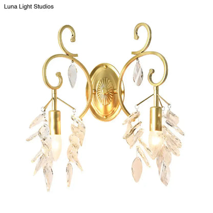 Postmodern gold curve arm sconce light with crystal – living room sconce