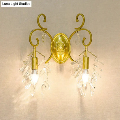 Postmodern gold curve arm sconce light with crystal – living room sconce
