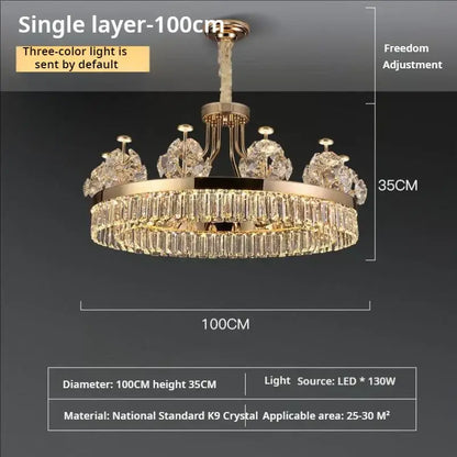 Postmodern gold double layer crystal chandelier living room