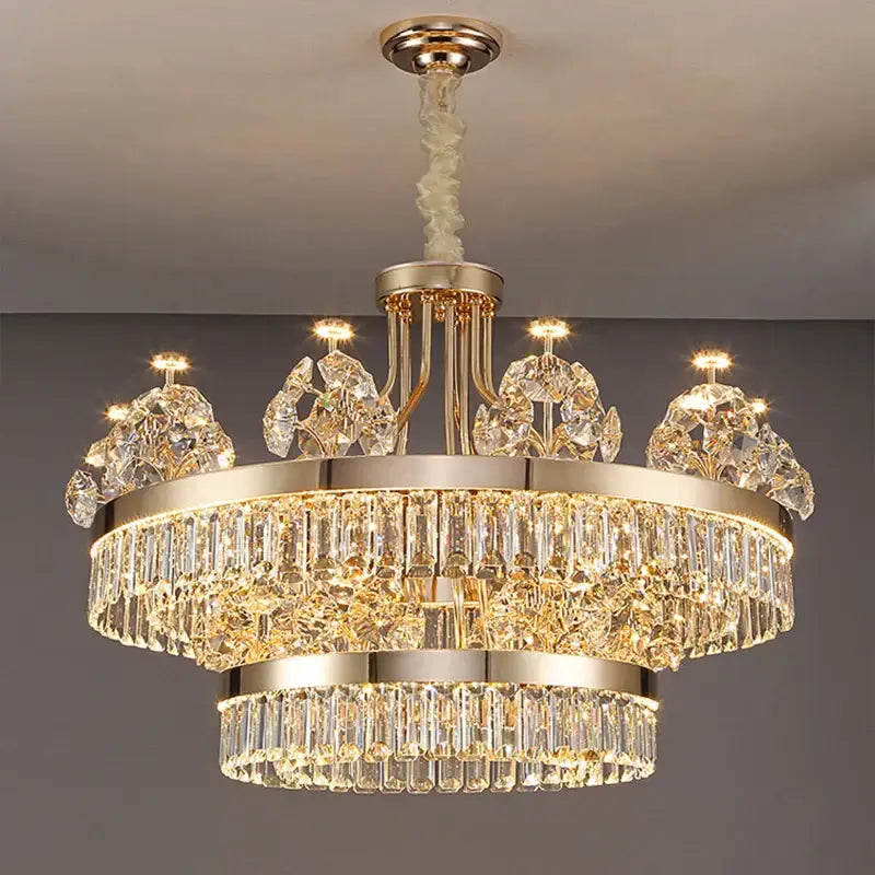 Postmodern gold double layer crystal chandelier living room