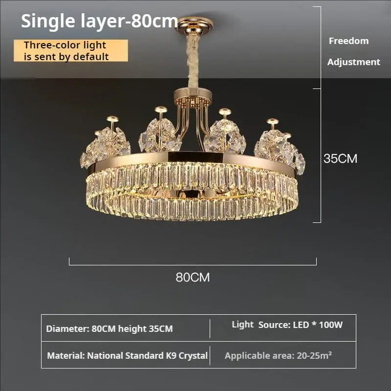 Postmodern gold double layer crystal chandelier living room