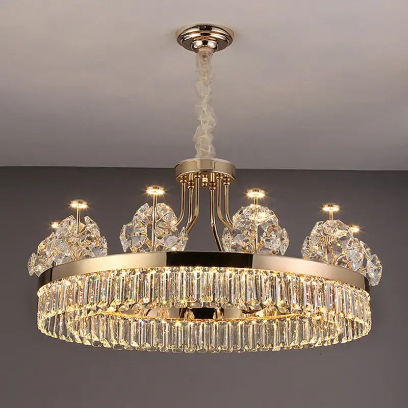 Postmodern gold double layer crystal chandelier living room