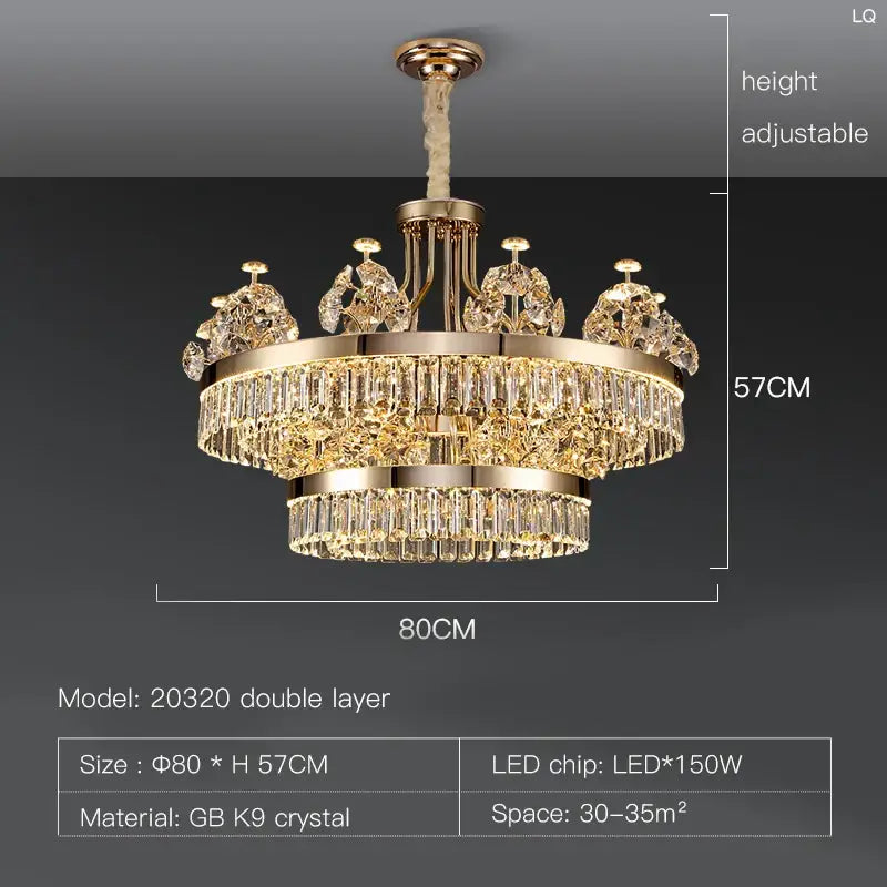 Postmodern gold double layer crystal chandelier living room