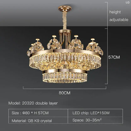 Postmodern gold double layer crystal chandelier living room