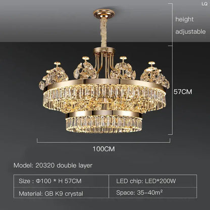 Postmodern gold double layer crystal chandelier living room