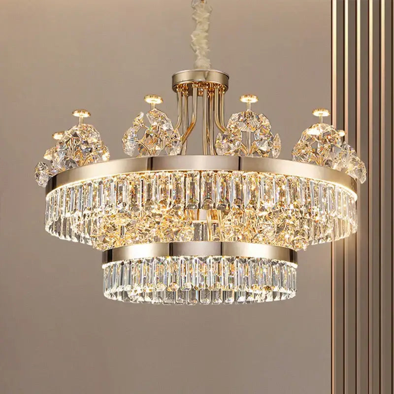 Postmodern gold double layer crystal chandelier living room