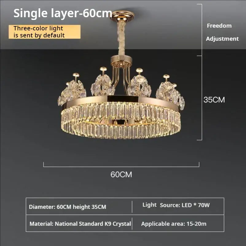 Postmodern gold double layer crystal chandelier living room