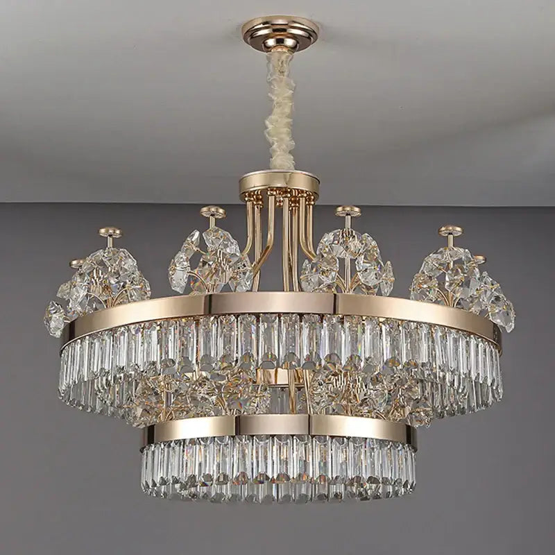 Postmodern gold double layer crystal chandelier living room