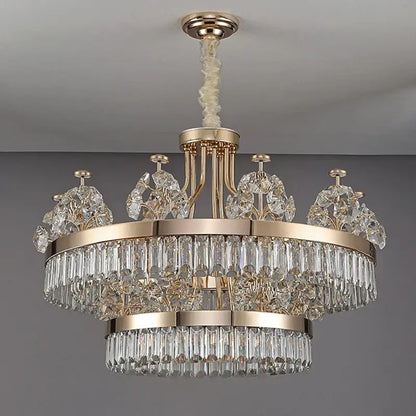 Postmodern gold double layer crystal chandelier living room