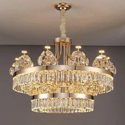Postmodern gold double layer crystal chandelier living room