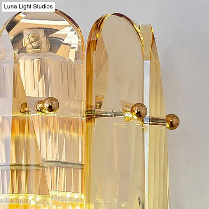 Postmodern gold faceted crystal sconce light for bedroom