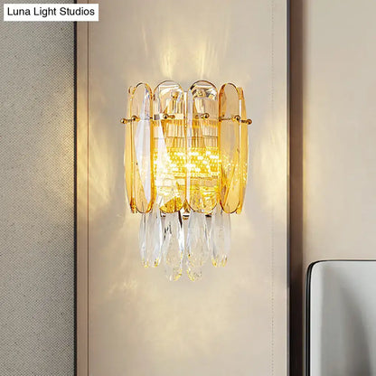 Postmodern gold faceted crystal sconce light for bedroom