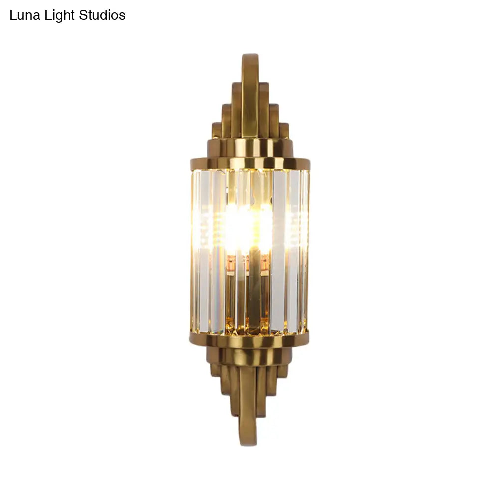 DecorBites™ Postmodern Gold Finish Cylinder Wall Sconce with Crystal Prisms - Ideal for Living Room