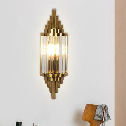 DecorBites™ Postmodern Gold Finish Cylinder Wall Sconce with Crystal Prisms - Ideal for Living Room