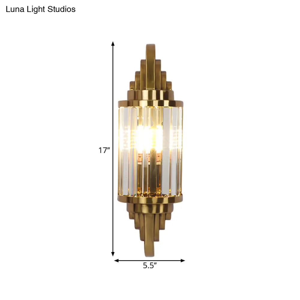 DecorBites™ Postmodern Gold Finish Cylinder Wall Sconce with Crystal Prisms - Ideal for Living Room