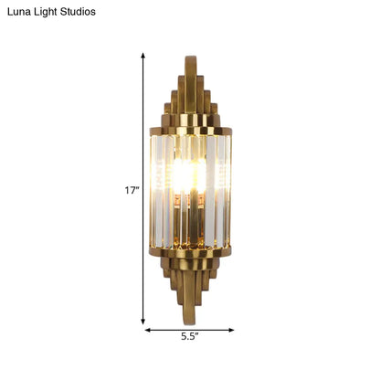 DecorBites™ Postmodern Gold Finish Cylinder Wall Sconce with Crystal Prisms - Ideal for Living Room