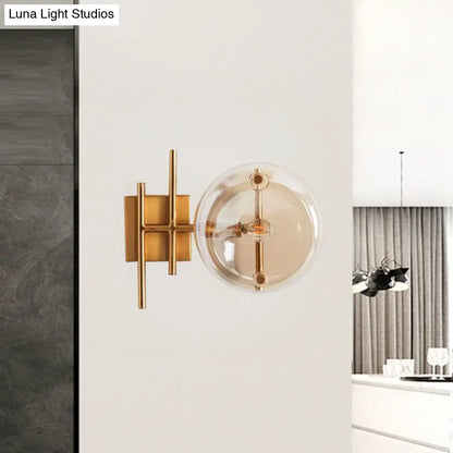 DecorBites™ Postmodern Gold Finish Double Ball Glass Wall Sconce for Corners