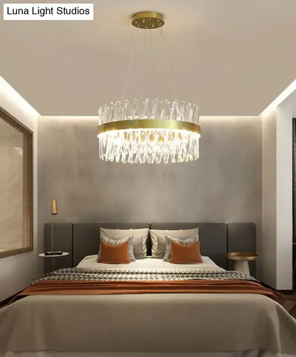 Postmodern gold finish geometric k9 crystal pendant light bedroom