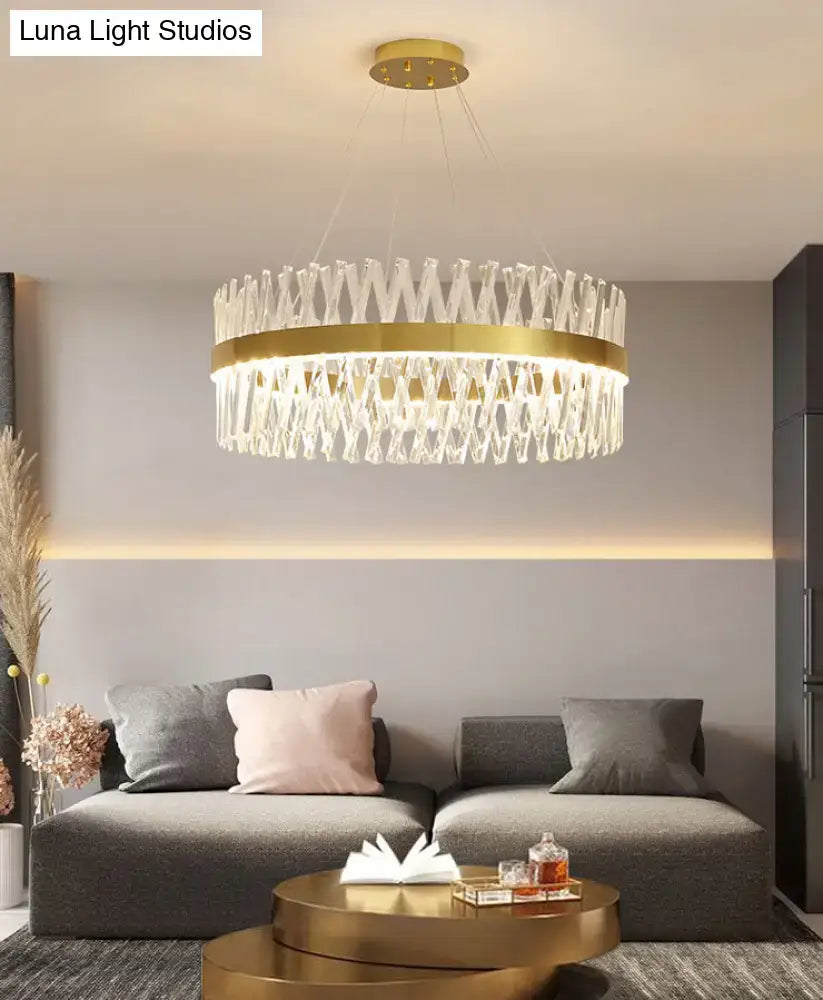 Postmodern gold finish geometric k9 crystal pendant light bedroom