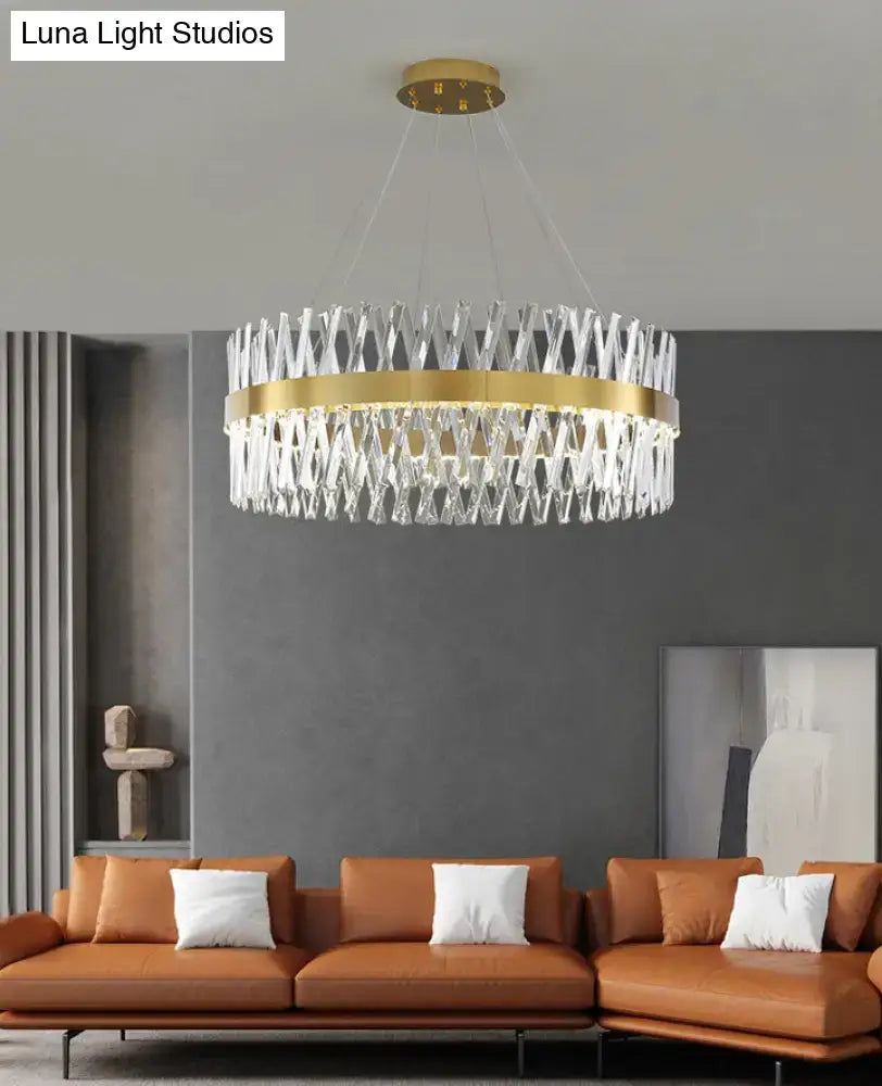 Postmodern gold finish geometric k9 crystal pendant light bedroom