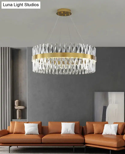 Postmodern gold finish geometric k9 crystal pendant light bedroom