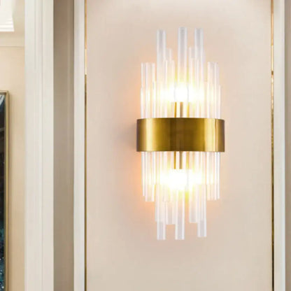 Postmodern gold fluted crystal wall sconce bedroom 110v-120v light