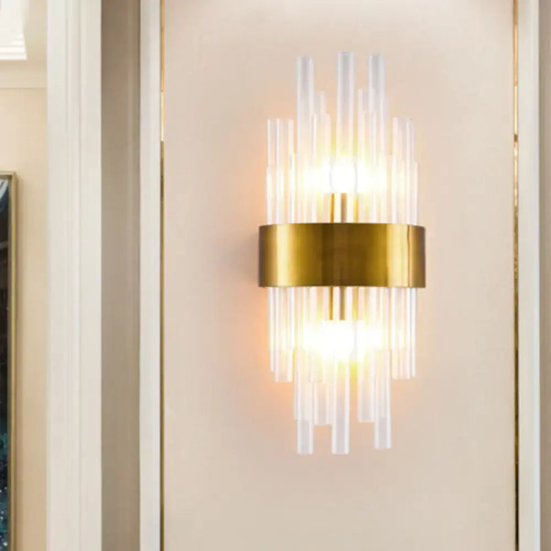 Postmodern gold fluted crystal wall sconce bedroom 110v-120v light