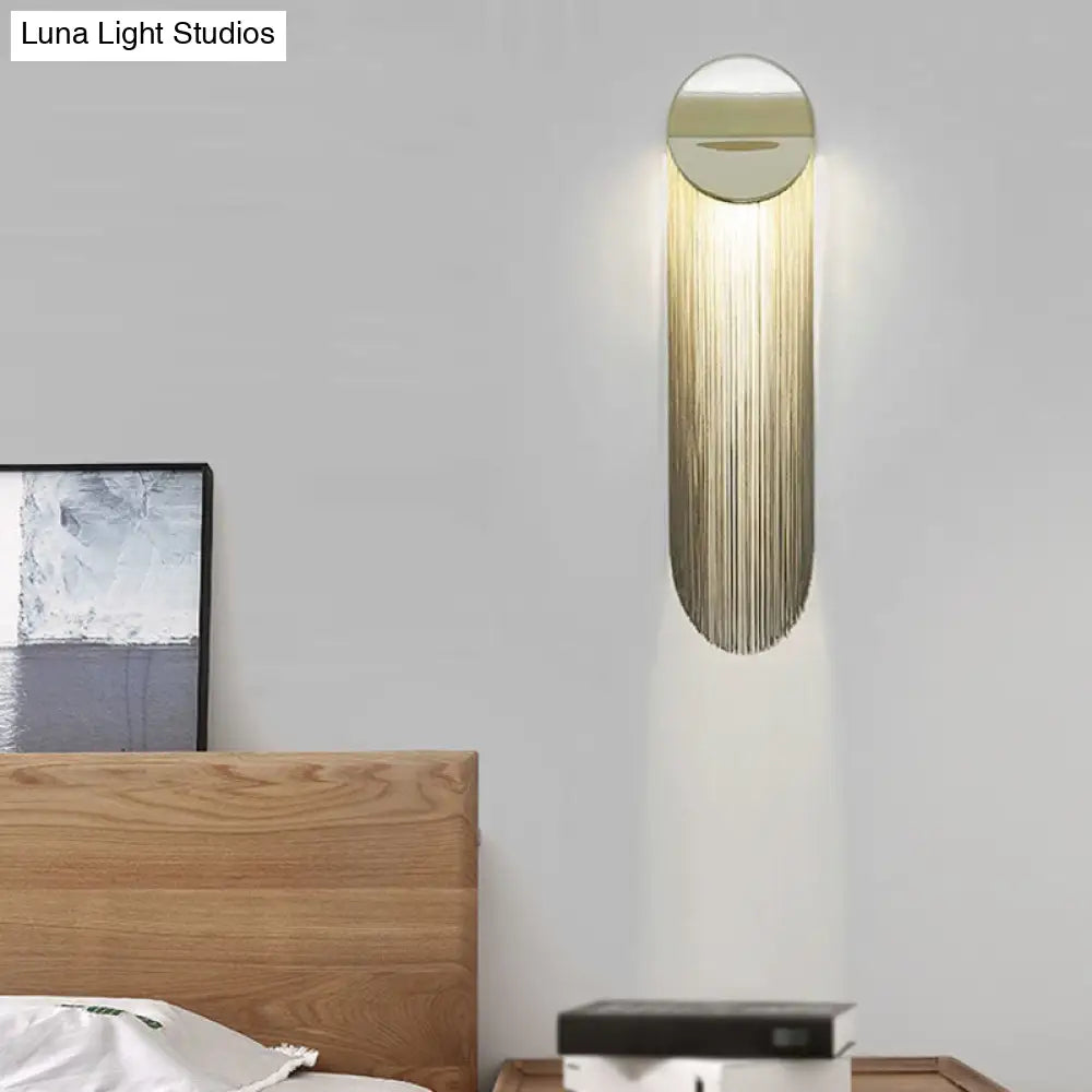 DecorBites™ Postmodern Gold Fringed Wall Light Fixture: Single-Bulb Bedside Wall Mounted Lamp