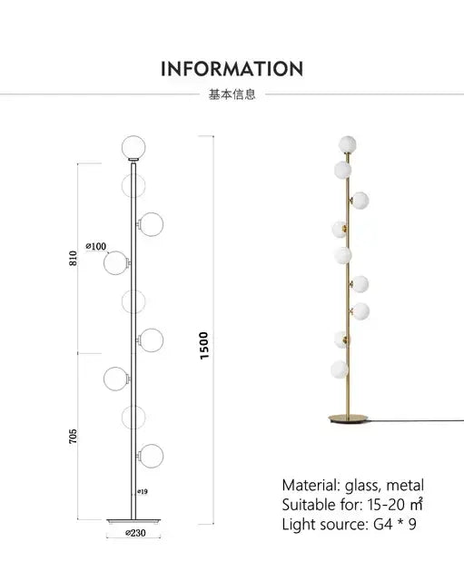 Postmodern gold glass ball standing lamp living room floor light