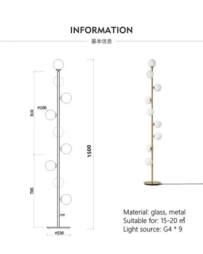Postmodern gold glass ball standing lamp living room floor light