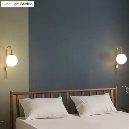 Postmodern gold gooseneck arm wall lamp bedroom cream glass globe