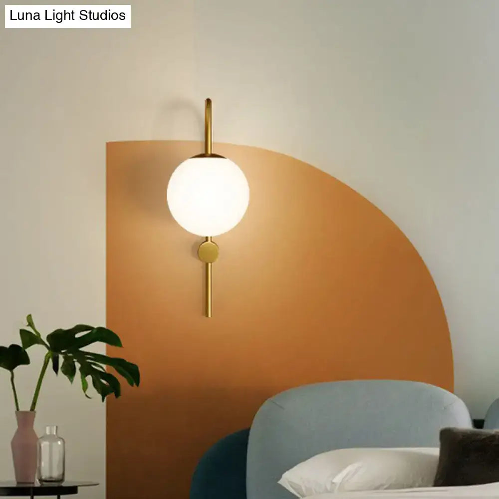 Postmodern gold gooseneck arm wall lamp bedroom cream glass globe
