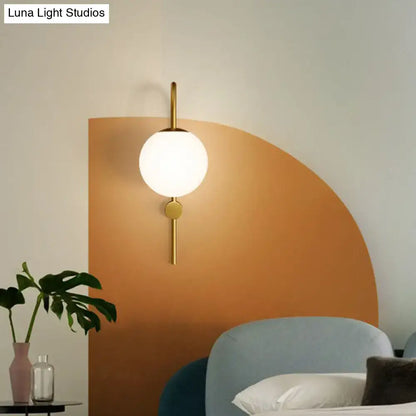 Postmodern gold gooseneck arm wall lamp bedroom cream glass globe