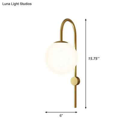 Postmodern gold gooseneck arm wall lamp bedroom cream glass globe