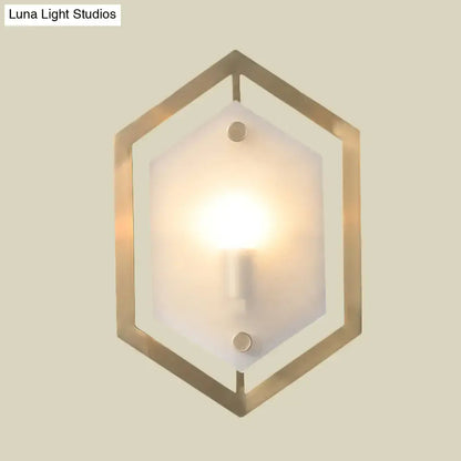 Postmodern gold hexagon wall lamp bedroom glass shade sconce lighting