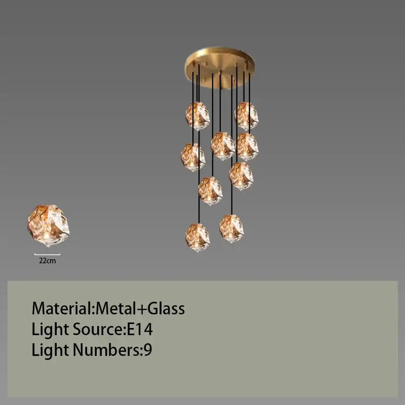 Postmodern gold irregular glass led chandelier dining room light
