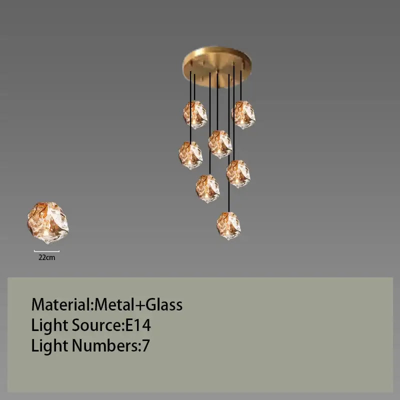 Postmodern gold irregular glass led chandelier dining room light