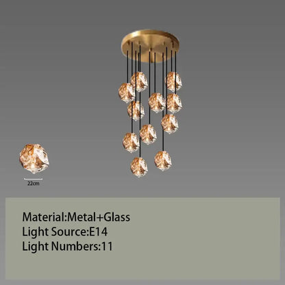 Postmodern gold irregular glass led chandelier dining room light