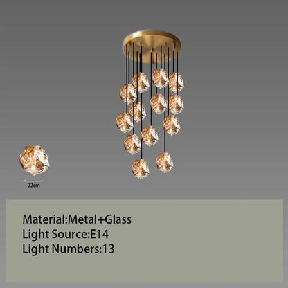 Postmodern gold irregular glass led chandelier dining room light